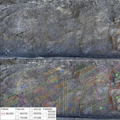 Imagem de local rochoso com scanlines